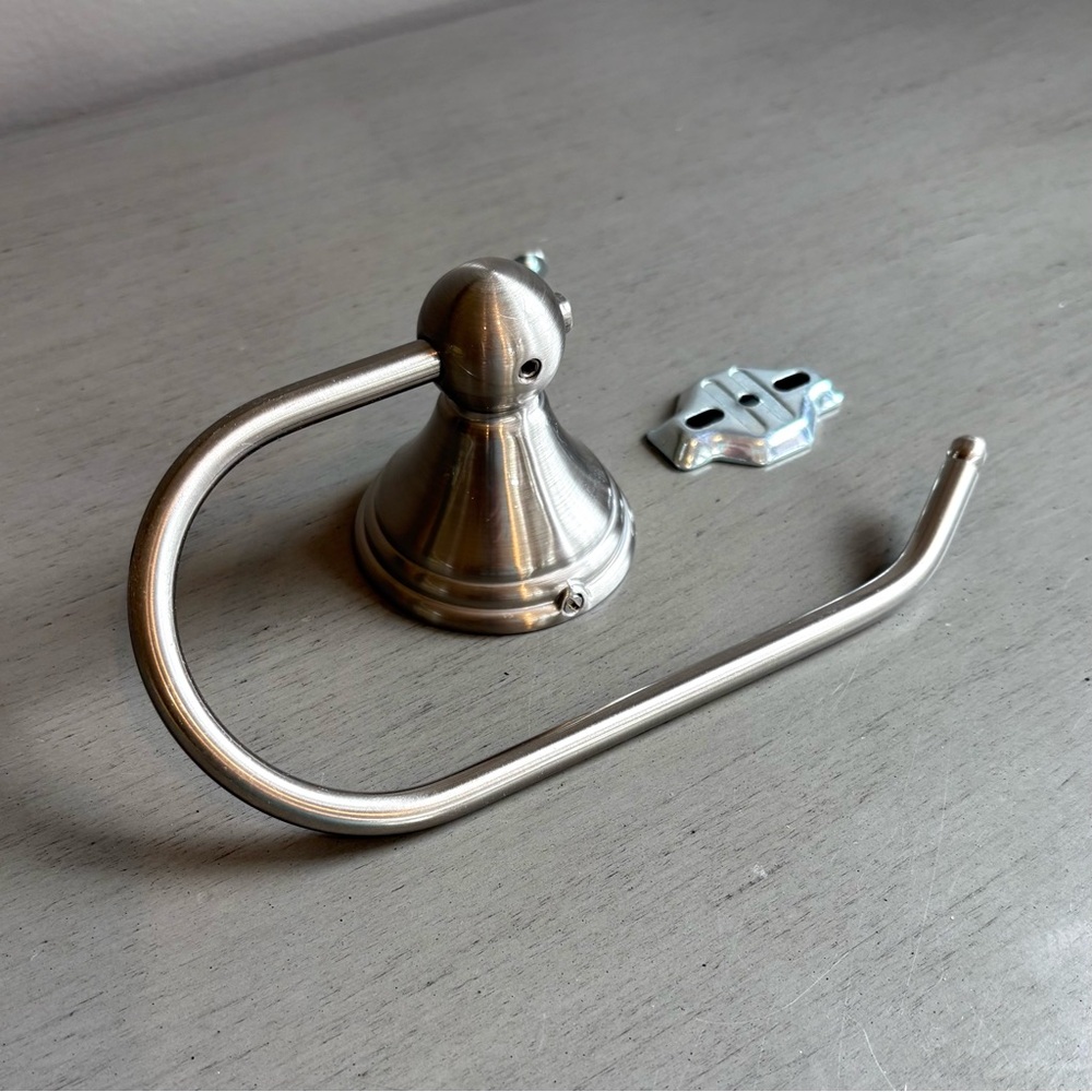 Silver Brushed Nickel Toilet Holder Open Arm Design With Mountings Hardware